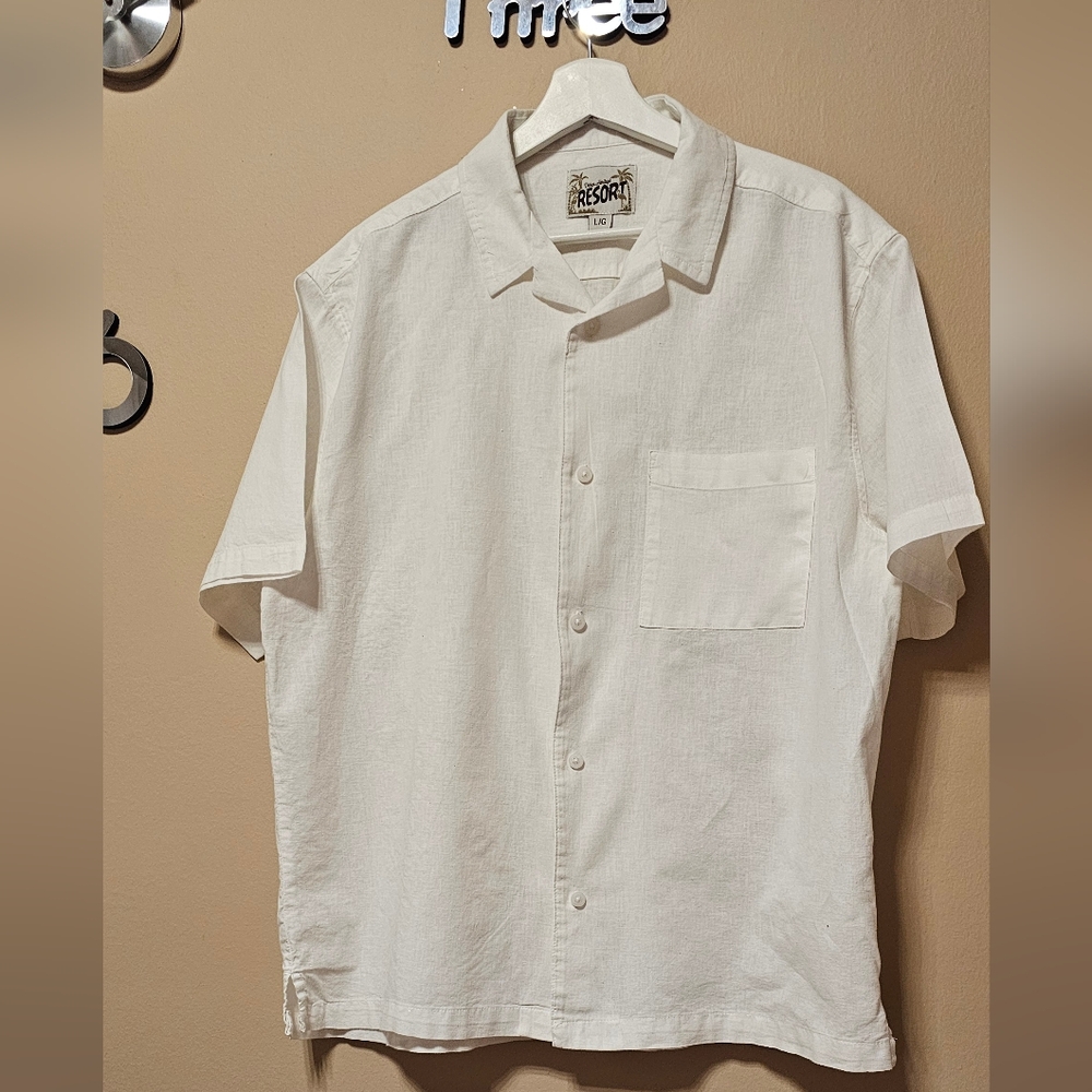 Urban Heritage Resort  Linen, Cotton  Blend Relaxed Men's  White Shirt,Sz.L
